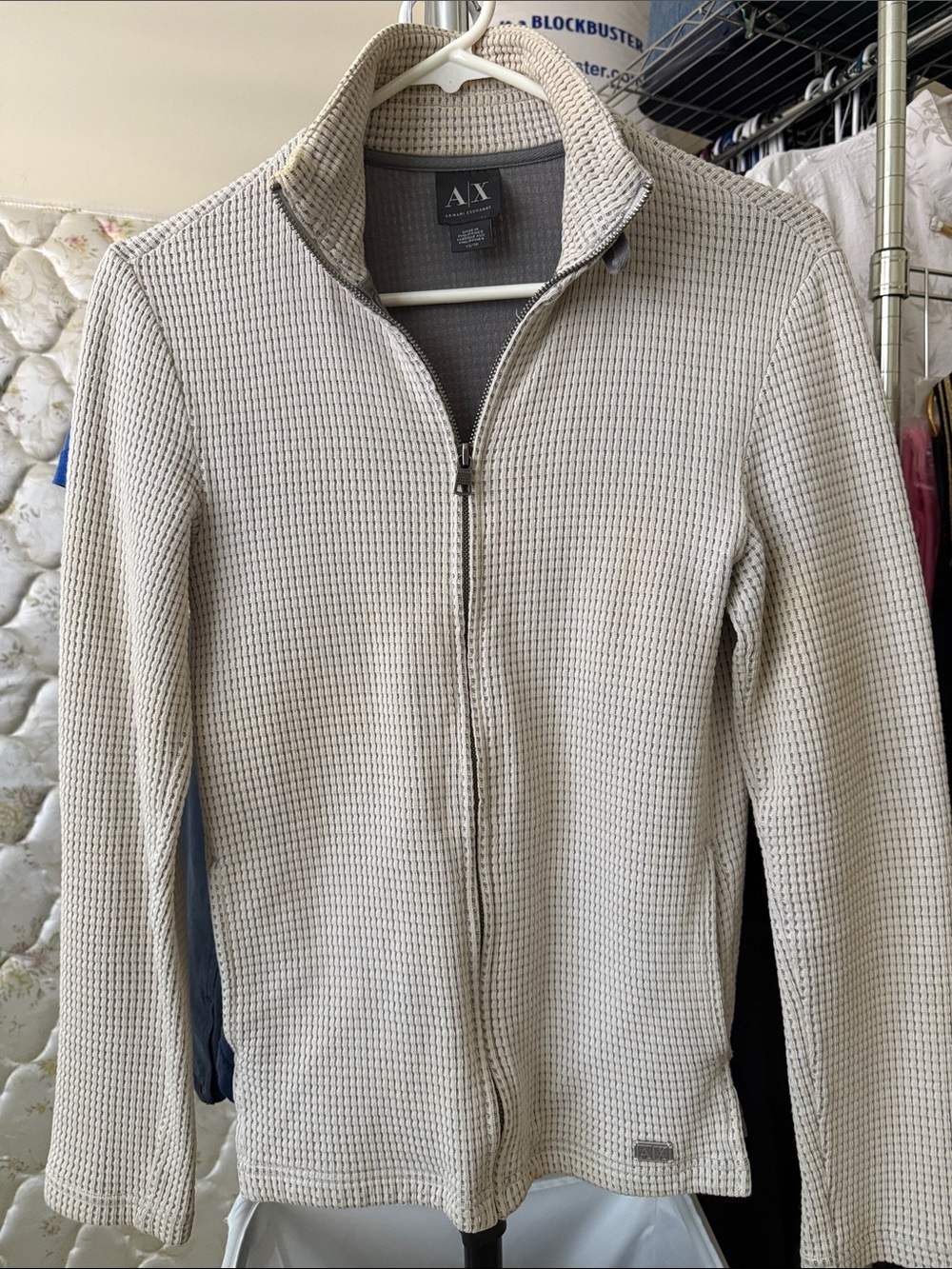 A/X Armani Exchange Cream Waffle-Knit Full-Zip Shirt Jacket